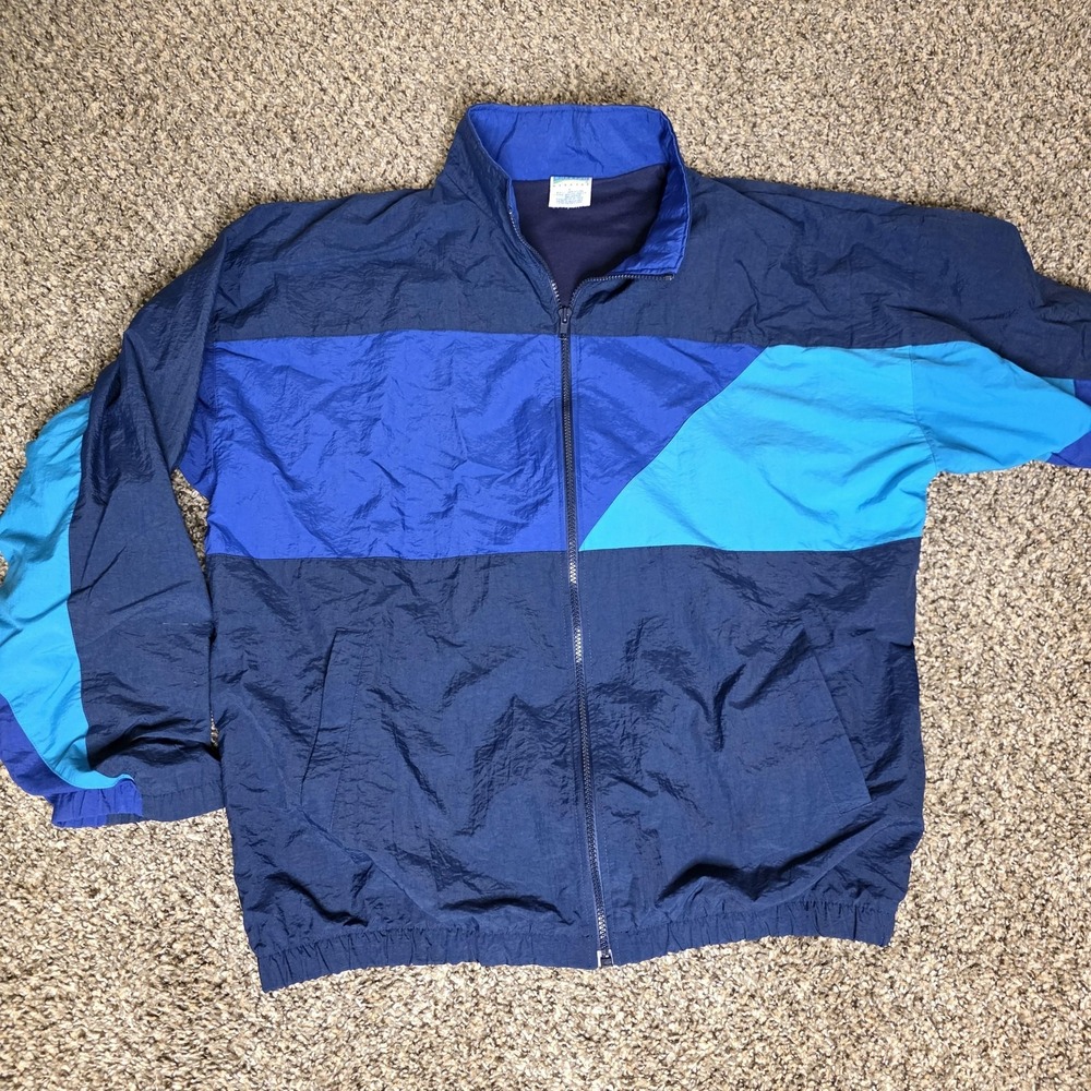 Vintage Cheetah Mervyns Jacket Mens Large Blue Nylon Colorblock‎ Windbreaker 90s